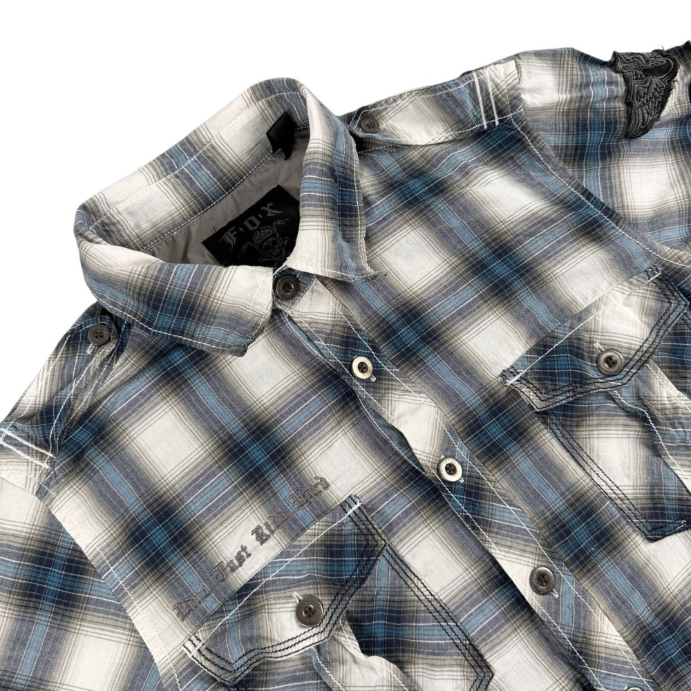 Fox Racing Shirt Mens M Blue White Plaid Casual Long Sleeve‎ Button Down Western
